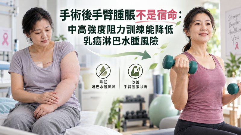 手術後手臂腫脹不是宿命:中高強度阻力訓練能降低乳癌淋巴水腫風險